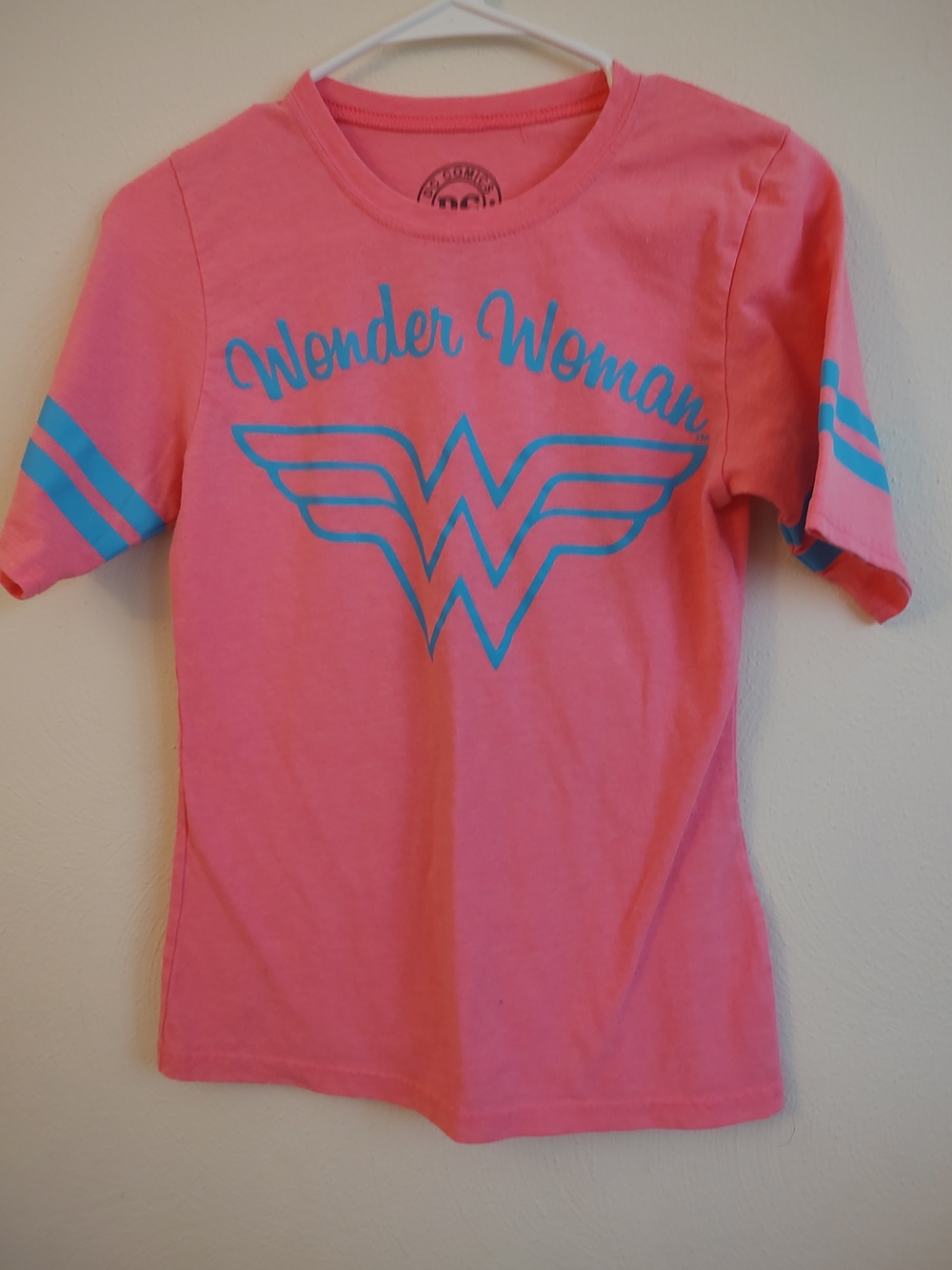 DC Pink Wonder Woman Short Sleeve Tee with Blue Graphics